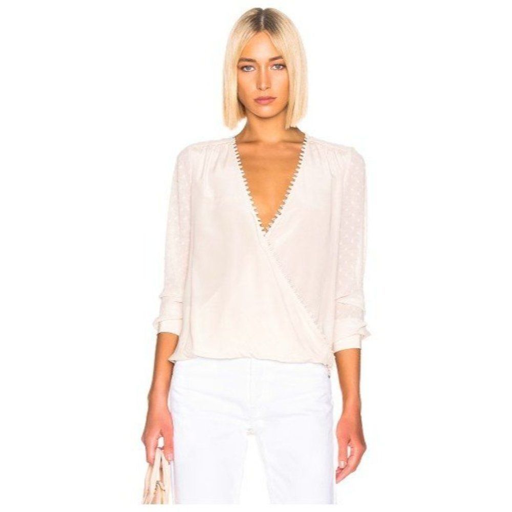 L’agence Perry Blush Pink Wrap Georgette Silk Long Sleeve Swiss Dot Blouse Small